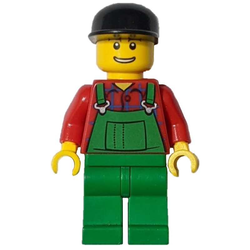 Lego Man, Green Overalls over Red Shirt, Black Cap