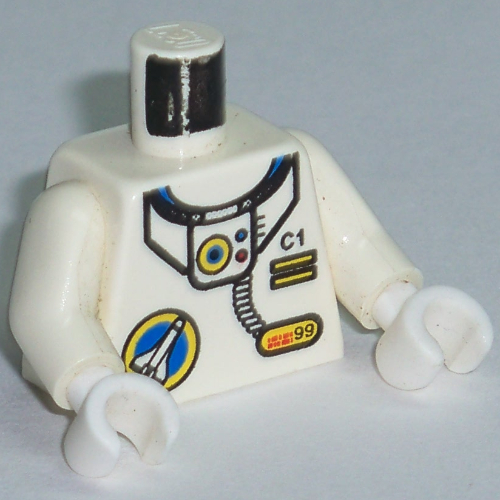 Lego Torso Space Port Logo, Tube and 'C1' with Two Yellow Bars Print, White Arms and Hands / White