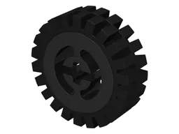 Wheel with Split Axle Hole with Black Tire 24mm D. x 8mm Offset Tread - Interior Ridges (3482 / 3483) / Black