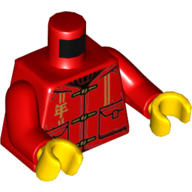 Lego Torso Jacket with Laces, Gold Mandarin Symbol, Pockets Print, Red Arms, Yellow Hands / Red