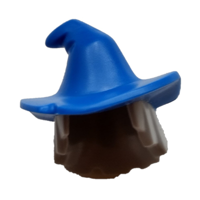 Lego Hair and Hat, Floppy Witch Hat with Light Bluish Gray Hair Print / Blue