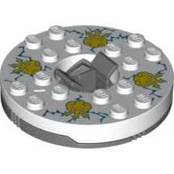 Turntable 6 x 6 Round Dark Bluish Gray Base with White Top with Yellow Faces on Blue Print (Ninjago Spinner) / White