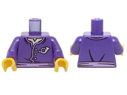 Torso Ninjago Jacket with Three White Buttons, Medium Lavender Belt, White Undershirt and Mail Horn Pattern / Dark Purple Arms / Yellow Hands