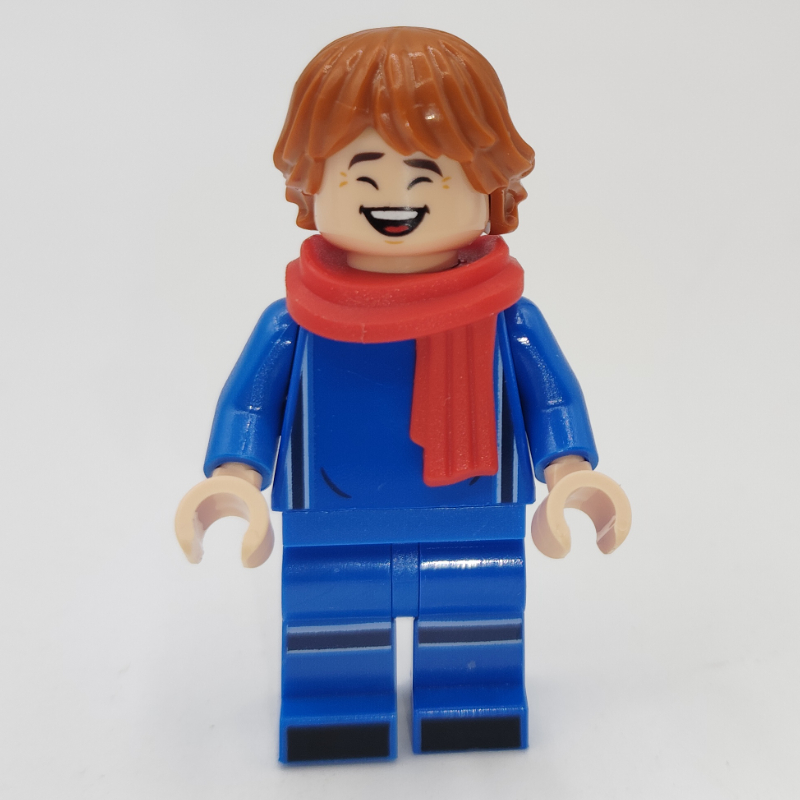 Lego Soccer Fan, Blue Soccer Kit, Red Scarf, Dark Orange Hair