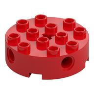 Lego Brick Round 4 x 4 with 4 Side Pin Holes and Center Axle Hole / Red