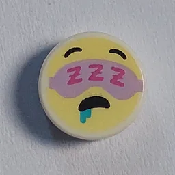 Tile Round 1 x 1 with Yellow Face, Lavender Eye Mask, Drool Print