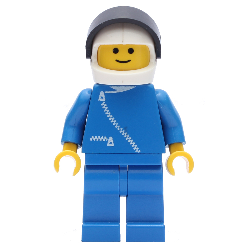 Lego Racer, Blue Jacket with Zipper, White Helmet with Visor