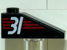 Slope 33 3 x 1 with White Number 31 on Red Stripes Pattern Model Right Side (Sticker) - Set 6639