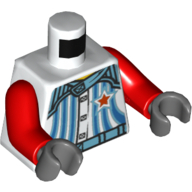 Lego Torso Racing Jacket with 5 Buttons, Stripes and Red Star Front and Back Print, Red Arms, Dark Bluish Gray Hands / White