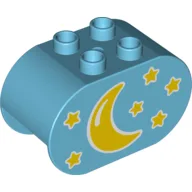 Duplo Brick 2 x 4 x 2 Rounded Ends with Stars and Moon Print / Medium Azure