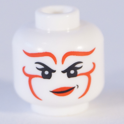 Lego Minifig Head Nya, Red Lipstick, Smile / Scowl Print / White