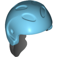 Lego Hair and Helmet, Sports / Ski, with Black Hair [1 Hole] / Medium Azure