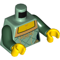 Lego Torso Corset with Gold Trimmed Front and Rectangular Neckline Print, Dark Green Arms, Yellow Hands