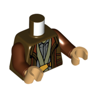 Lego Torso, Robe, Olive Green Scarf, Sand Blue Tunic print, Reddish Brown Arms, Warm Tan Hands / Dark Brown