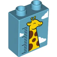 Duplo Brick 1 x 2 x 2 with Clouds and Giraffe Print / Medium Azure