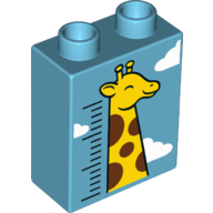 Lego Duplo Brick 1 x 2 x 2 with Bottom Tube - Clouds and Giraffe Print / Medium Azure