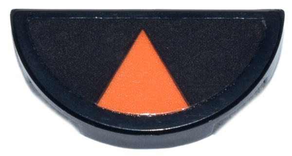 Lego Tile, Round 1 x 2 Half with Orange Triangle / Wedge / Segment Pattern (Sticker) - Sets 76919 / 77251