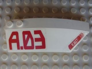 Lego Wedge 8 x 3 x 2 Open Right with 'EJECT', Red 'A.03' Pattern (Stickers) - Set 7713
