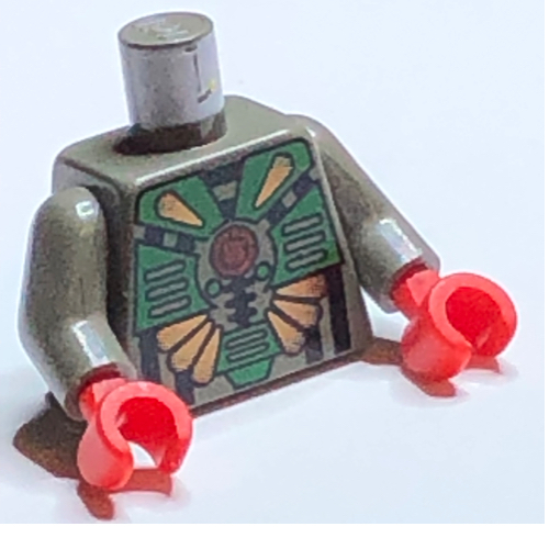 Lego Torso Stingray Dark Turquoise, Black, and Gold Print, Dark Gray Arms, Red Hands / Dark Gray