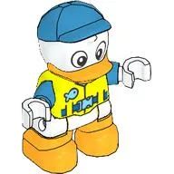 Duplo Figure Duck with Safety Vest, Medium Blue Cap, Bright Light Orange Beak and Legs / Vibrant Yellow
