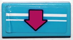 Tile 1 x 2 with 2 White Stripes and Magenta Arrow with Black Outline Pattern (Sticker) - Set 41338 / Medium Azure