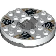 Turntable 6 x 6 Round Dark Bluish Gray Base with White Top with Black Dragons on Gold Print (Ninjago Spinner) / White