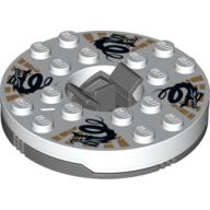 Lego Turntable 6 x 6 Round Dark Bluish Gray Base with White Top with Black Dragons on Gold Print (Ninjago Spinner) / White