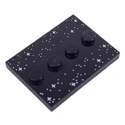 Plate Special 3 x 4 with 1 x 4 Center Studs and Silver Stars Print / Black
