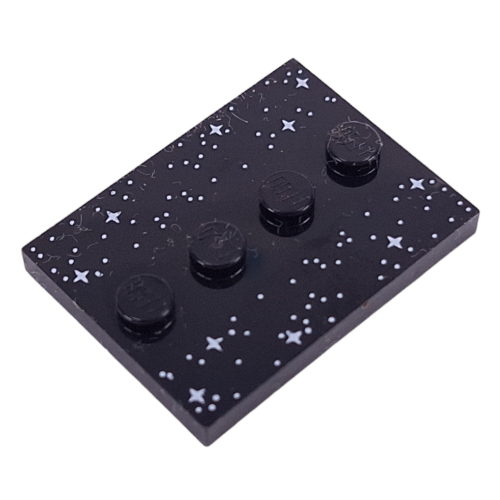Lego Plate Special 3 x 4 with 1 x 4 Center Studs and Silver Stars Print / Black
