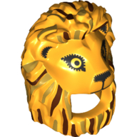 Lego Costume / Mask, Lion with Reddish Brown and Gold Manes, Black Eyes Print / Bright Light Orange
