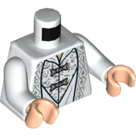 Lego Torso Robe with Ornate Silver Fabric and Gold Clasps Print (Saruman), White Arms, Light Nougat Hands / White