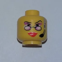 Minifig Head Cam, Red Lips, Purple Eye Shadow, Headset, Reading Glasses Print / Yellow
