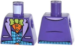 Torso Batman Suit with Medium Azure Vest, Orange Shirt, and Lime Bow Tie Pattern / Dark Purple