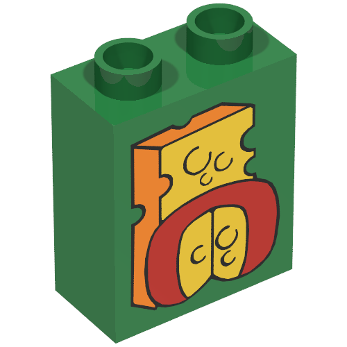 Lego Duplo Brick 1 x 2 x 2 with Two Cheeses Print / Green