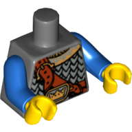 Lego Torso Armor Scale Mail, Crown on Buckle, Chest Strap Print, Blue Arms, Yellow Hands / Dark Bluish Gray
