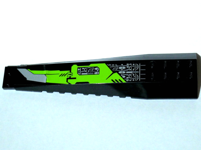 Lego Wedge 16 x 4 Triple Curved with Reinforcements with Silver Circuitry and Lime Panel with Blade Pattern Model Left Side (Sticker) - Set 8104