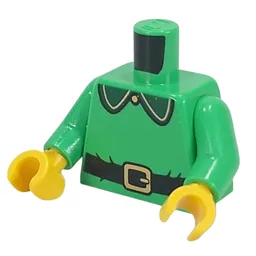 Torso, Green Collar, Gold Trim, Black Belt, Gold Belt Buckle Print, Bright Green Arms, Yellow Hands / Bright Green