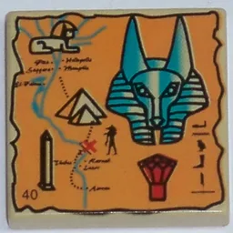 Tile 2 x 2 with Orange Map and Hieroglyphs, Anubis Head, 40 Print / Tan