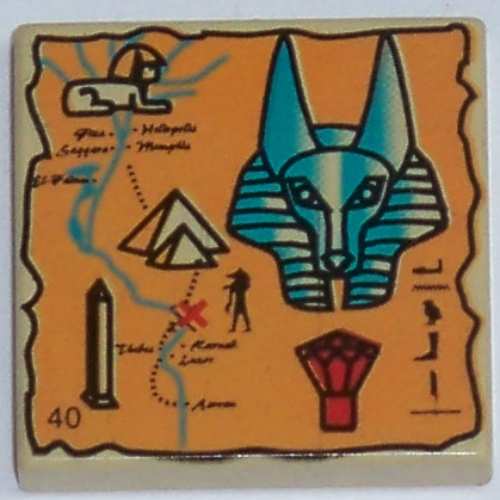 Lego Tile 2 x 2 with Orange Map and Hieroglyphs, Anubis Head, 40 Print