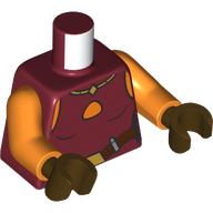 Lego Torso, Dark Red Shirt, Gold Necklace, Belt Buckle, Dark Brown Belt print, Orange Arms, Dark Brown Hands / Dark Red