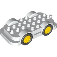 Duplo Car Base 4 x 8 with Four Black Wheels and Yellow Hubs / White