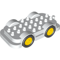 Lego Duplo Car Base 4 x 8 with Four Black Wheels and Yellow Hubs / White
