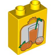 Lego Duplo Brick 1 x 2 x 2 with Oranges and Glass of Orange Juice with Straw Print / Yellow