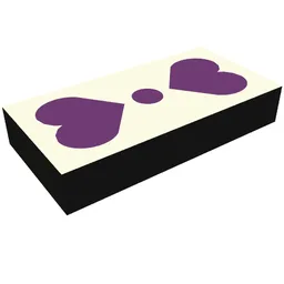 Tile 1 x 2 with White Square, 2 Purple Hearts, Circle Print / Black