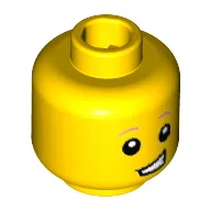 Minifig Head Rocket Boy, Dark Orange Eyebrows, Lopsided Open Grin Print / Yellow