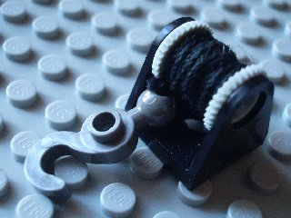 Lego String Reel 2 x 2 Complete with Black String Thin and Dark Gray Hook with Tow Ball (2585 / 2584 / x77a / 30395)