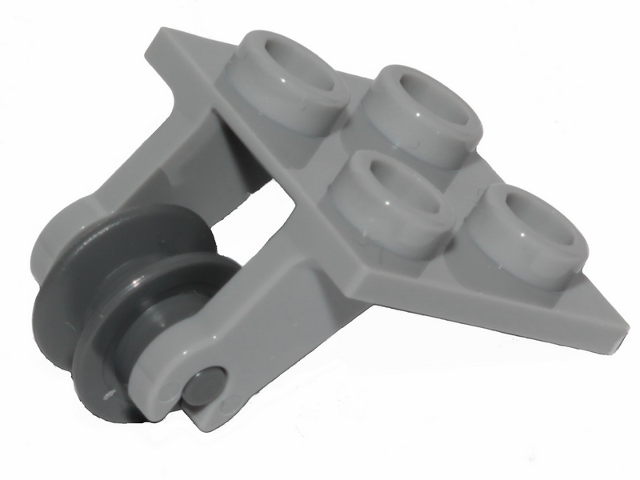 Lego Plate, Modified 2 x 2 Thin with Plane Single Wheel Holder and Dark Bluish Gray Pulley Wheel (2415 / 3464)