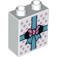 Lego Duplo Brick 1 x 2 x 2 with Gift with Minnie Mouse Ears & Bow Print / White
