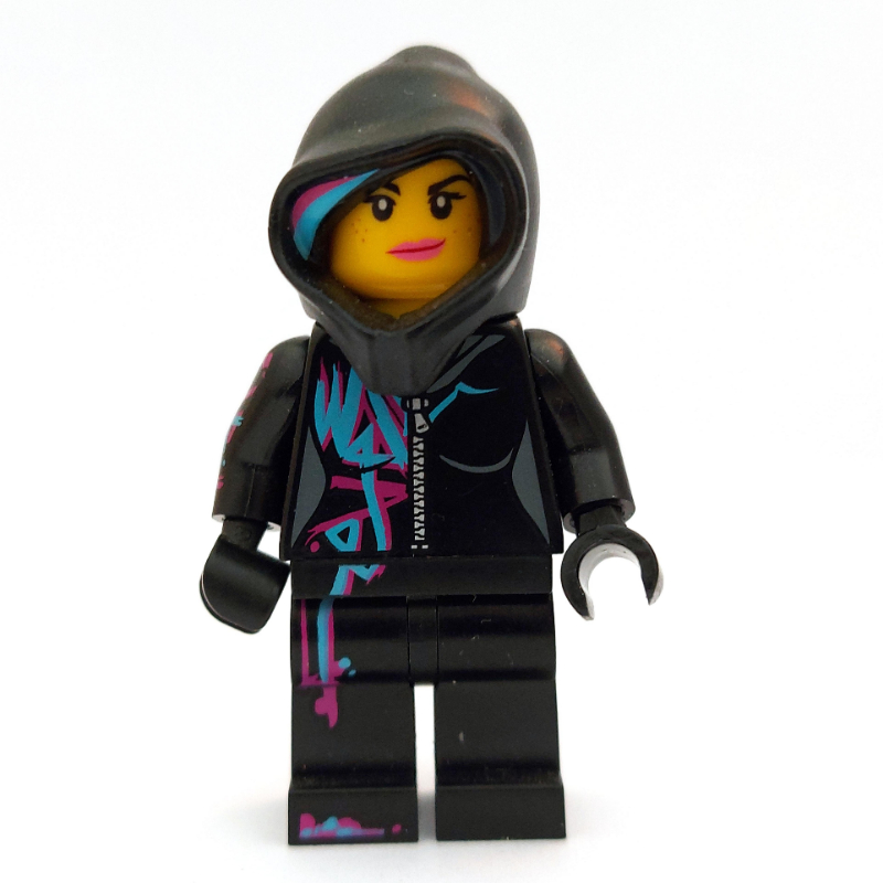 Lego Wyldstyle in black jumpsuit with hood