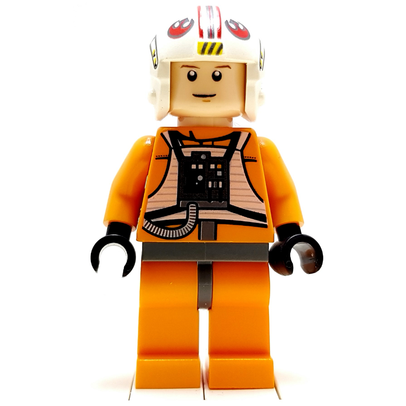 Lego Luke Skywalker, Orange Rebel Pilot Outfit, Dark Bluish Gray Hips, White Pupils